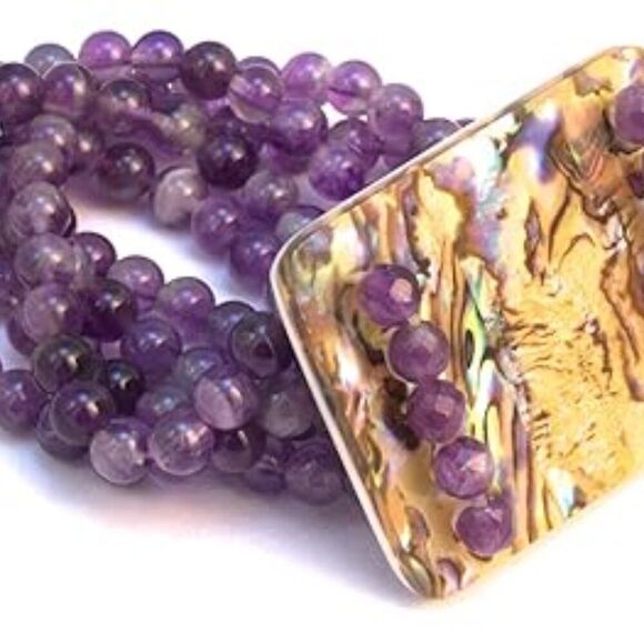 Salley C Natural Amethyst Gemstone 5Layers Designer Bracelet for Women - Picture 2 of 4